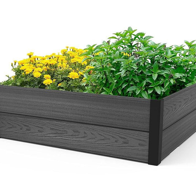 Keter 48" X 48" inches Wood Look Raised Garden Bed, Durable Outdoor Herb Garden Planter for Vegetables, Flowers, and Succulents, Grey