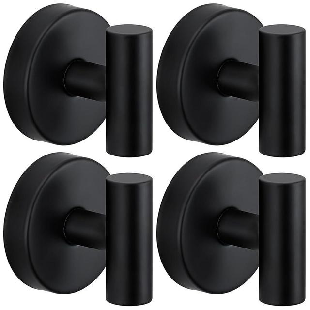 Suction Cup Hooks for Shower - Bathroom Reusable Hooks for Towels, Robes & Loofah - No-Drill Mounting on Kitchen, Walls, Metal, Glass, Mirrors, Tile & Smooth Non-Porous Surfaces Matte Black 4 Pack