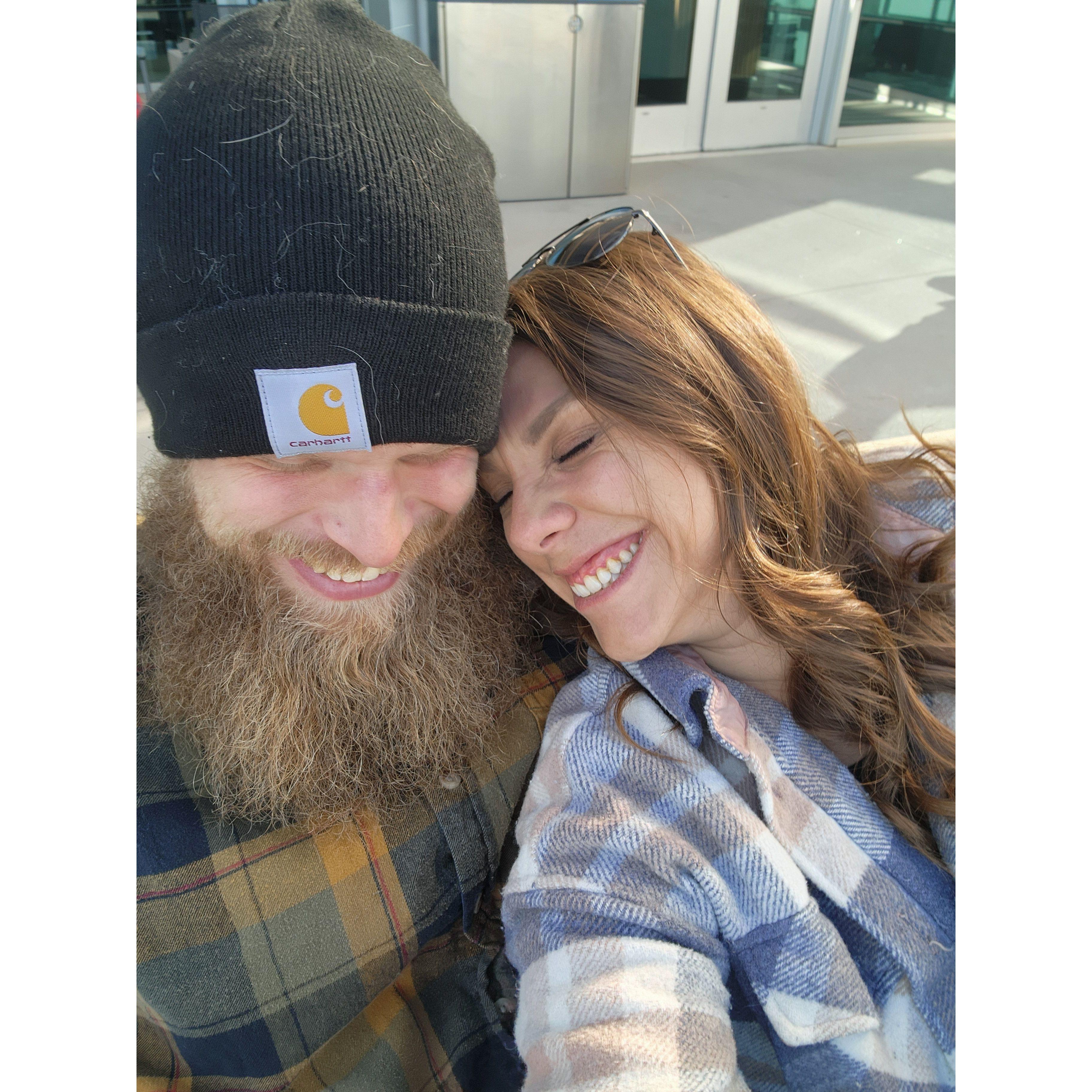 Waiting for our first flight together. Headed to California for Christmas!