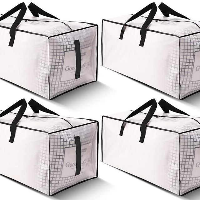 HOMESURE 4 Pack Large Strong Moving Bags with Zippers & Carrying Handles - Water-Resistant - Heavy Duty Storage Tote for Space Saving Moving Storage, Fold Flat, Alternative to Moving Box (Clear)