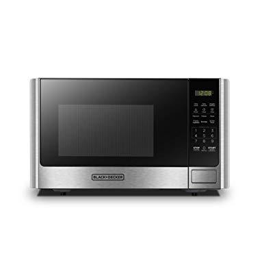BLACK+DECKER EM925AB9 Digital Microwave Oven with Turntable Push-Button Door,Child Safety Lock,900W,0.9 cu.ft,Stainless Steel,