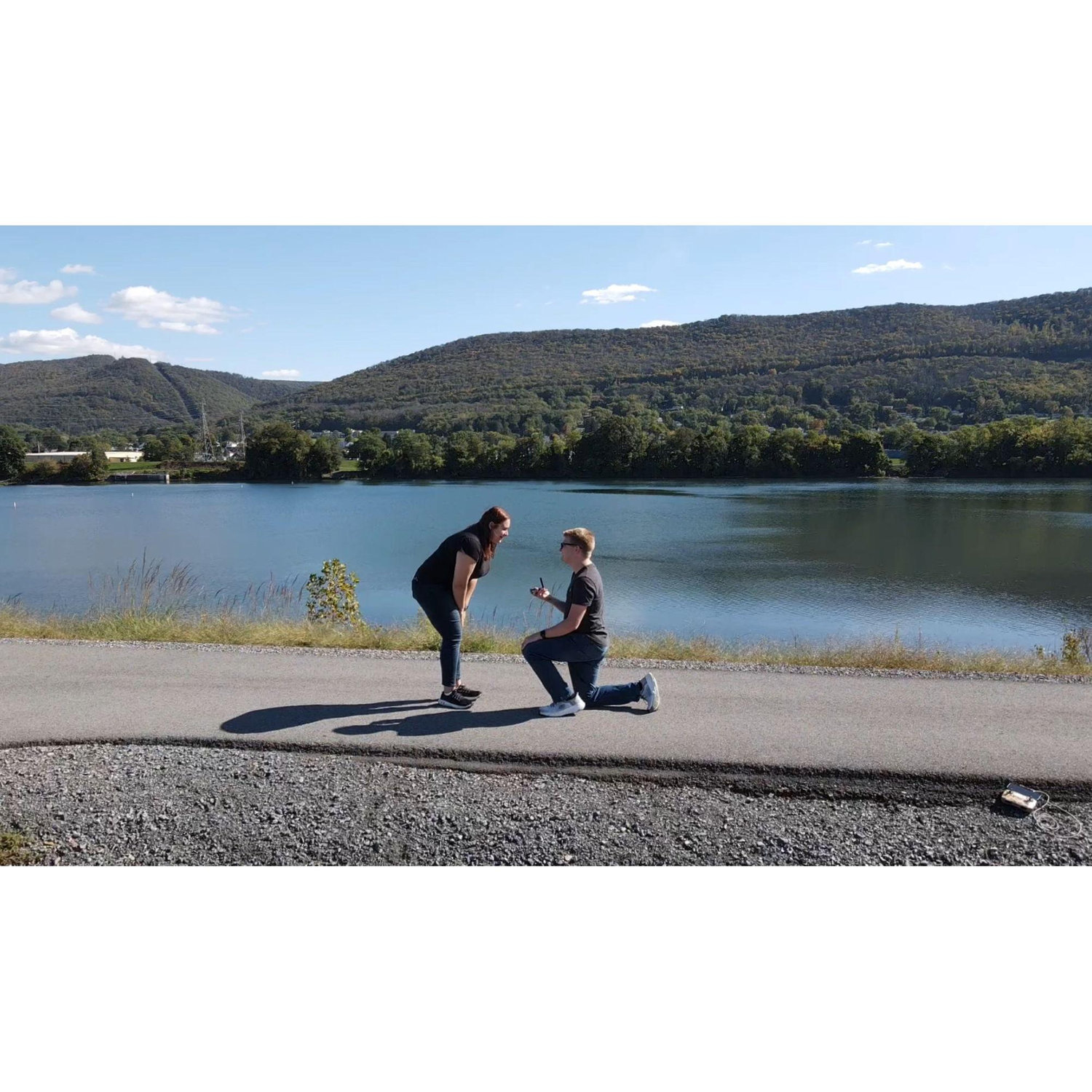 Austin proposed in Williamsport PA on October 5th, 2024 on the River Walk!