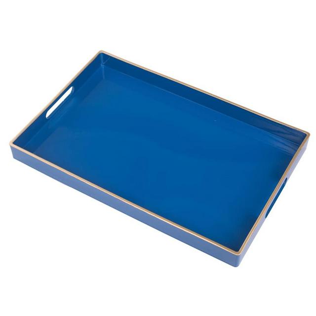 MAONAME Navy Blue Serving Tray with Handles, Modern Decorative Tray for Coffee Table, Plastic Rectangular Tray for Ottoman, Bathroom, Decor, 15.75” x 10.2” x1.57