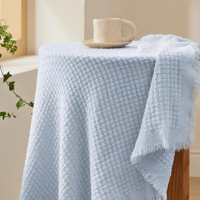 Bedsure Sky Blue Throw Blankets for Couch - Decorative Woven Throws Blanket with Tassels - Soft and Lightweight Farmhouse Throw Blankets for Sofa and Bed (50x60 Inches)