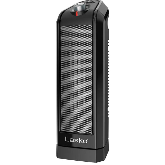 Lasko Oscillating Ceramic Tower Space Heater for Home with Overheat Protection, Adjustable Thermostat, and 2 Speeds, 15.7 Inches, Black, 1500W, CT16450