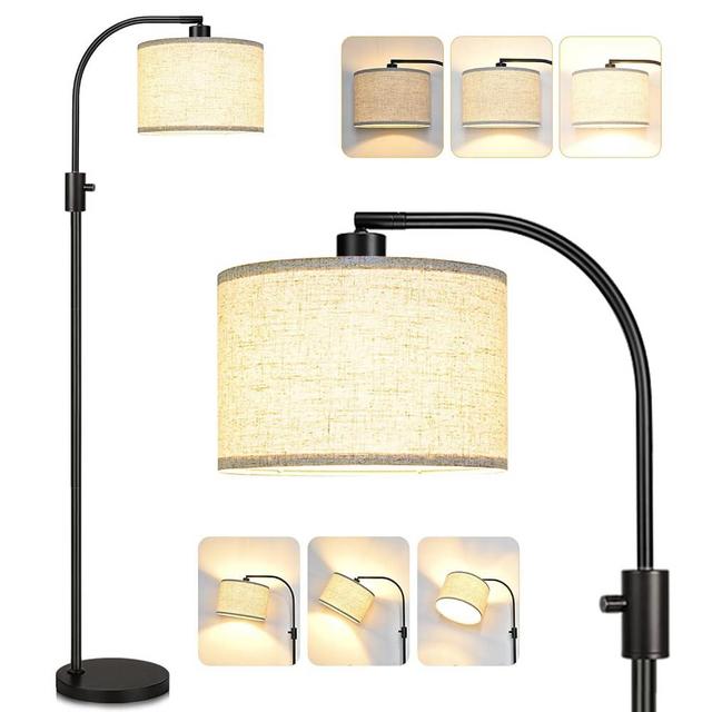 【Upgraded】 Dimmable Floor Lamp, 1200 Lumens LED Edison Bulb Included, Arc Floor Lamps for Living Room Modern Standing Lamp with Linen Shade, Black Tall Lamp for Living Room Bedroom Office Dining Room