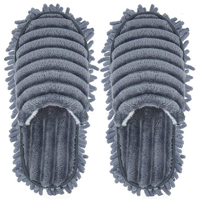 Microfiber Slippers Floor Cleaning Mop Men and Women House Dusting Slippers Floor Dust Dirt Cleaning Slipper (Blue-grey, Women 7-10/Men5-8)
