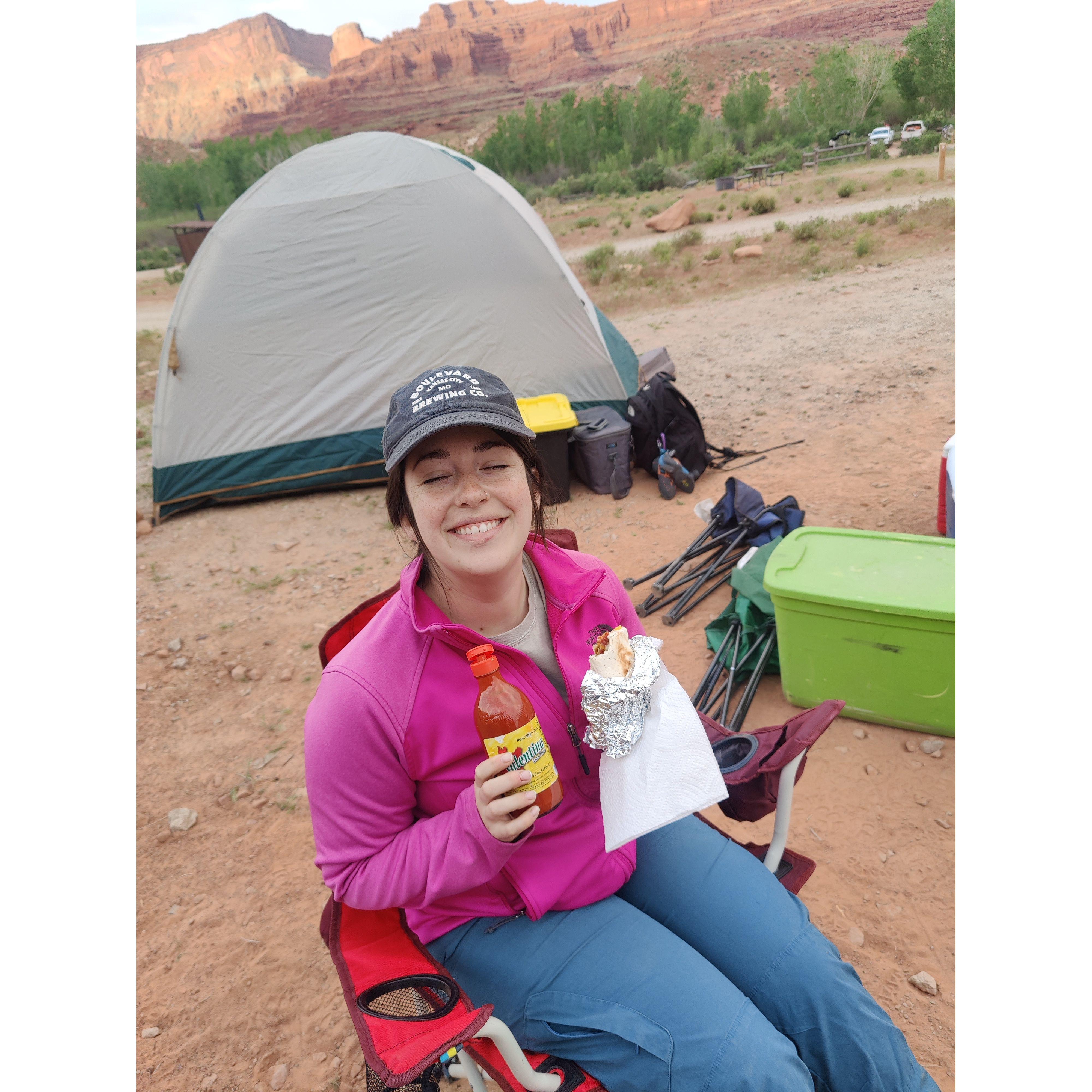 Tired eyes from lots of climbing but at least I packed the hot sauce