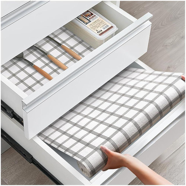 ALIUNI Drawer and Shelf Liner, Non-Slip Kitchen Cabinet Liners Non-Adhesive Thick Strong Grip Waterproof Washable Mats Protect Dresser Shelves Cupboard Bathroom Cabinets, White Stripes, 12 in X 20 FT