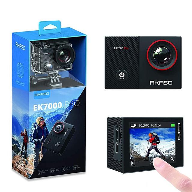 AKASO EK7000 Pro 4K Action Camera with Touch Screen EIS Adjustable View Angle Web Camera 40m Waterproof Camera Remote Control Sports Camera with Helmet Accessories Kit