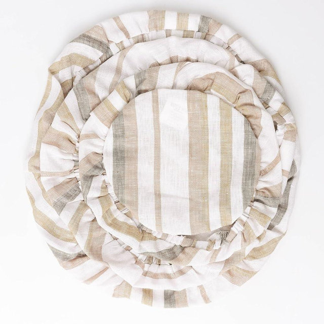 100% Linen Bowl Covers Reusable For Bread Proofing, 4 Pcs Elastic Cloth Fabric Colorful Stripe Bowl Covers, 5.9 * 7.9 * 9.8 * 11.8 Inches, Colorful 1
