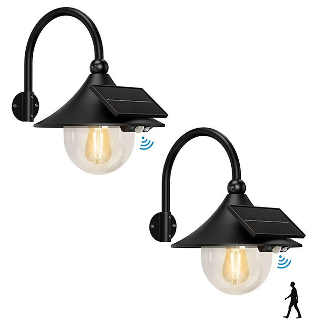 Solar Barn Lights Outdoor with 3 Lighting Modes & Motion Sensing, Aqonsie Wall Mount Rustic Vintage Solar Wall Lanterns Outdoor, Waterproof Outdoor Solar Light for Barn, Shed, Patio, Garden, Yard