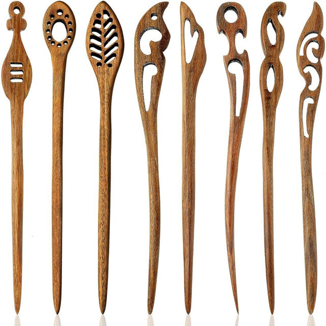 Chuangdi 8 Pieces Wooden Hair Sticks Japanese Hair Chopstick for Women Bun Maker, Chinese Chopstick Hairpin for Women Handmade Chignon Maker Accessories(Chic Pattern)