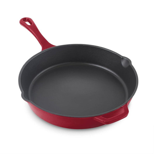 DASH Zakarian 11 Inch Small Nonstick Cast Iron Skillet with Pour Spouts for Searing, Baking, Grilling, Roasting and More - Cranberry