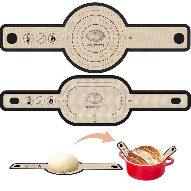 Silicone Bread Sling for Dutch Oven, 2 PCS Non-Stick & Easy Clean Reusable Silicone Bread Baking Mat with Long Handles, Easy to Transfer Sourdough Bread (Oval and Round, Black)