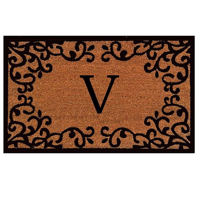 Calloway Mills 180021830V Chateaux Monogram Doormat 18" x 30", Black/Natural (Letter V)