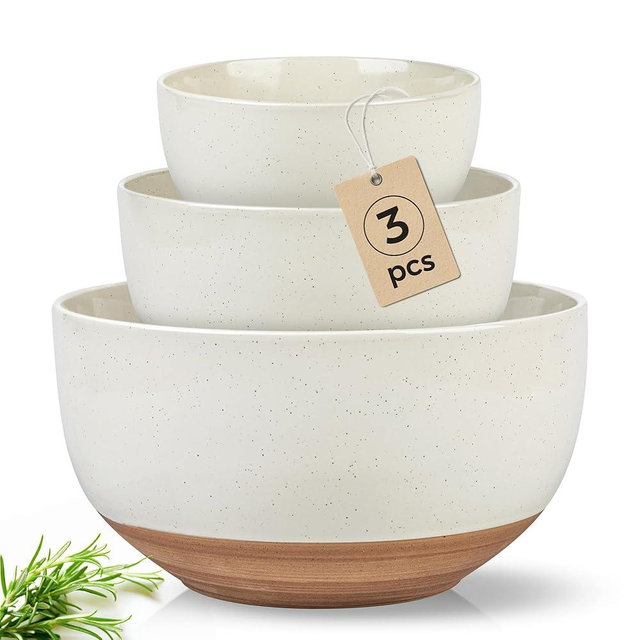 AmorArc Ceramic Mixing Bowls|Nesting Bowls Set of 3 for Kitchen|Stoneware Serving Bowls with Rustic Terracotta Underside for Mixing,Cooking,Baking,Salad| Microwave & Dishwasher Safe 4.6/2.8/1.3 Qt