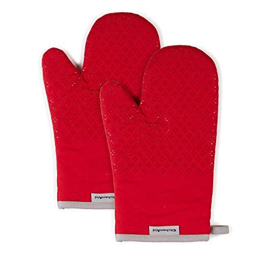 KitchenAid Asteroid Cotton Oven Mitts with Silicone Grip, Set of 2, Red