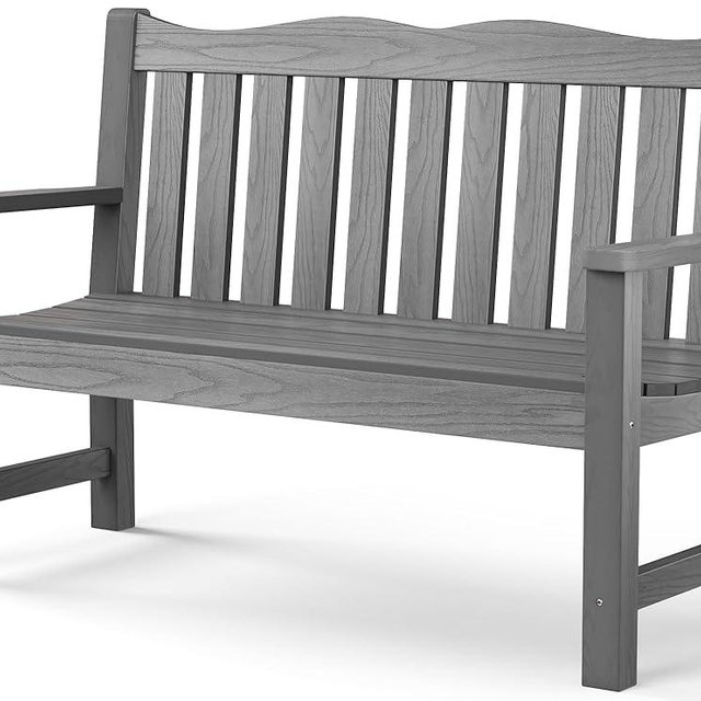 Stoog Outdoor Bench, 2-Person Garden Benches for Outdoors, Waterproof HIPS Patio Bench with 800 lbs Weight Capacity, Never Rot or Fade, Grey