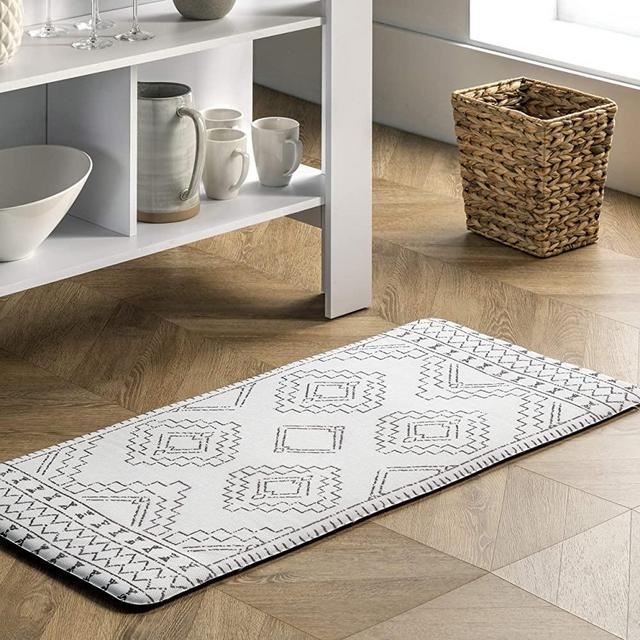 nuLOOM Tribal Moroccan Anti Fatigue Kitchen or Laundry Room Comfort Mat, 18" x 30", Light Grey