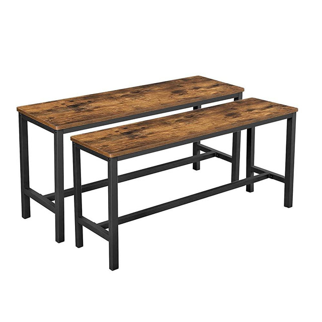 VASAGLE Dining Bench, Table Bench Set，Pair of 2, Industrial Style Indoor Benches, 42.5 x 12.8 x 19.7 Inches, Durable Metal Frame, for Kitchen, Dining Room, Living Room, Rustic Brown UKTB33X