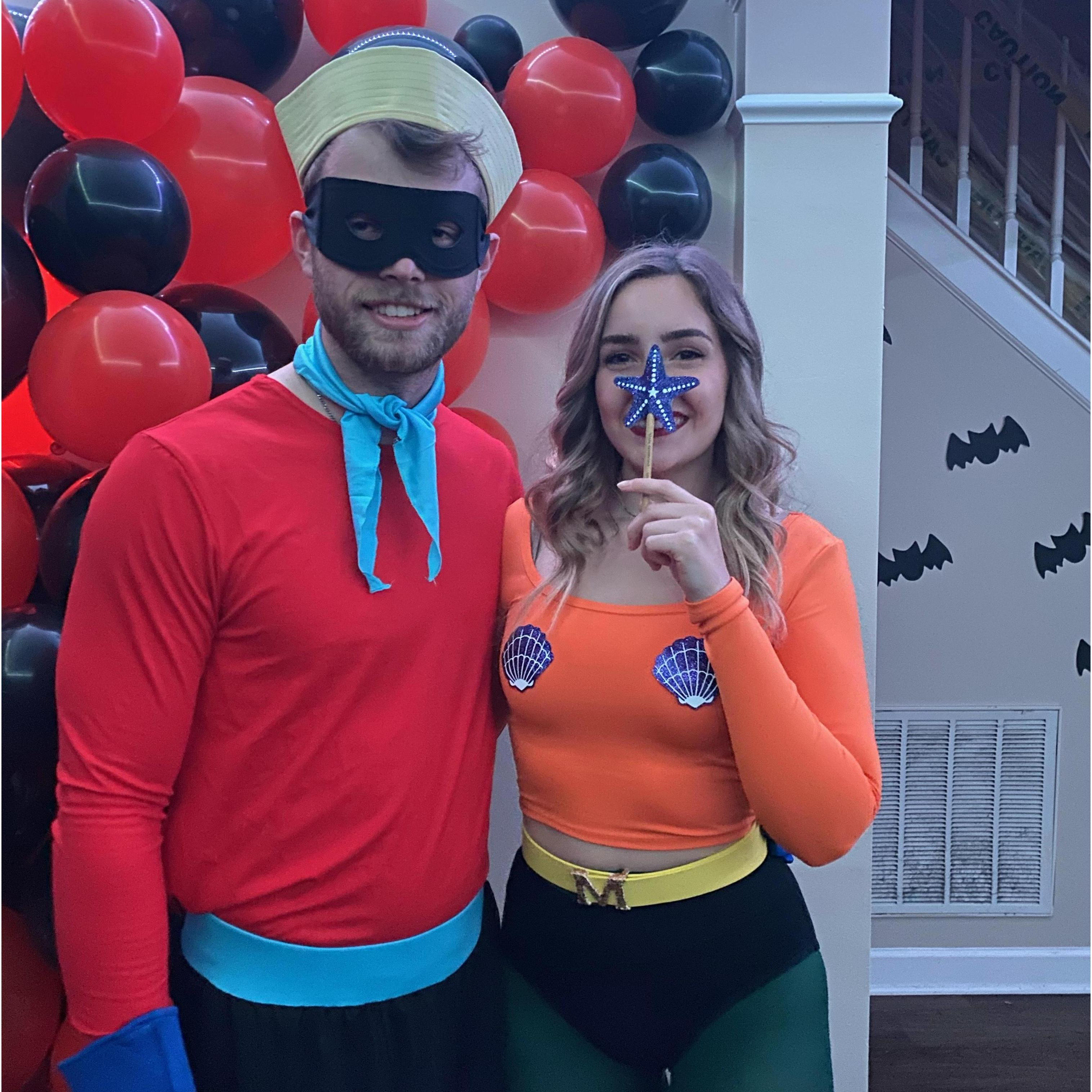 October 31, 2020 - We hosted a Halloween party and dressed up as Mermaid Man and Barnacle Boy from Spongebob!