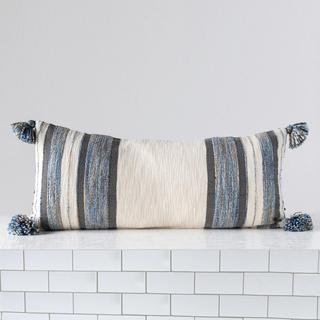 Woven Cotton and Wool Stripe Lumbar Pillow