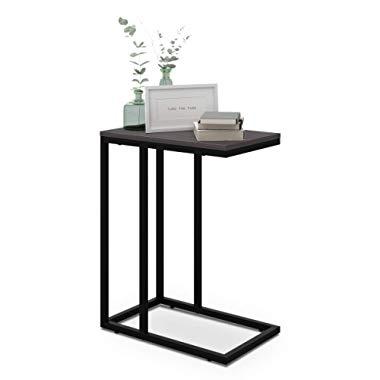 WLIVE Snack Side Table, C Shaped End Table for Sofa Couch and Bed, Grey Oak