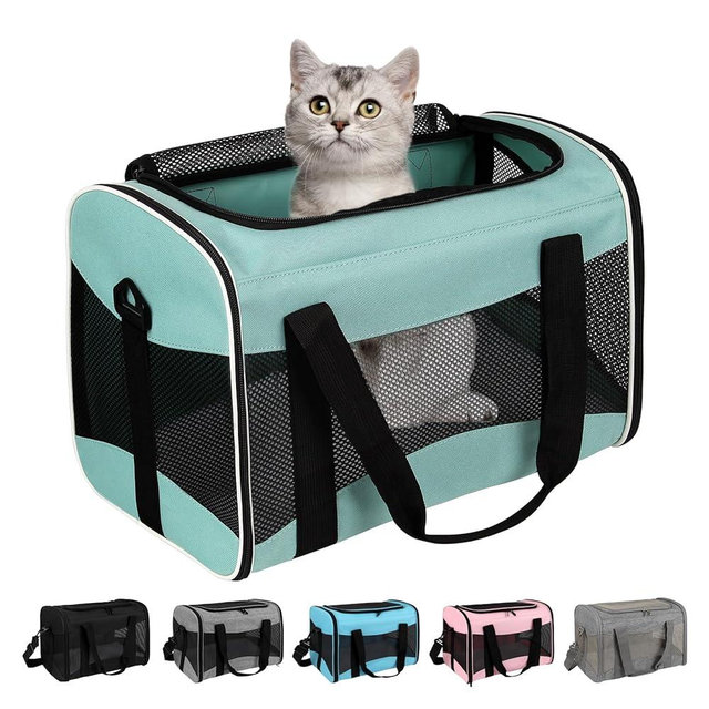 Cat Carrying Case Pet Dog Carrier Soft-Sided Cat Bag Airline Approved, Pet Travel Carrier Up to 15 Lbs, Collapsible Cat Carrier Dog Carrier for Medium Cats Small Cats Dogs(17x11x11 Green)