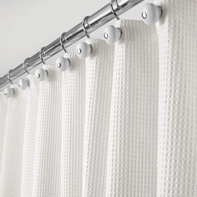 mDesign Extra Long Hotel Quality Polyester/Cotton Blend Machine Washable Fabric Shower Curtain, Rustproof Metal Grommets - Waffle Weave for Bathroom Showers and Bathtubs - 72" x 96" - Stone White