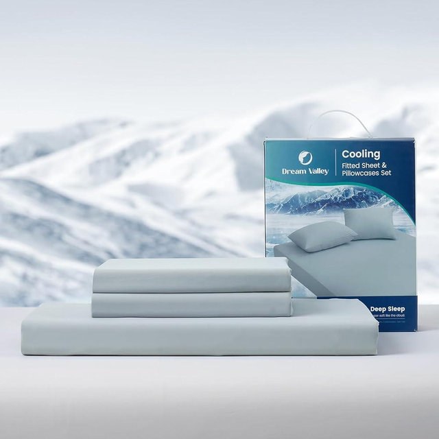 Dream Valley® King Size Cooling Fitted Sheet with 2 Pillowcases, Q-Max > 0.4 Aerocool™ 3 PCS with No Flat Sheet, Cooling for Night Sweats, Hot Sleepers, Cool Grey