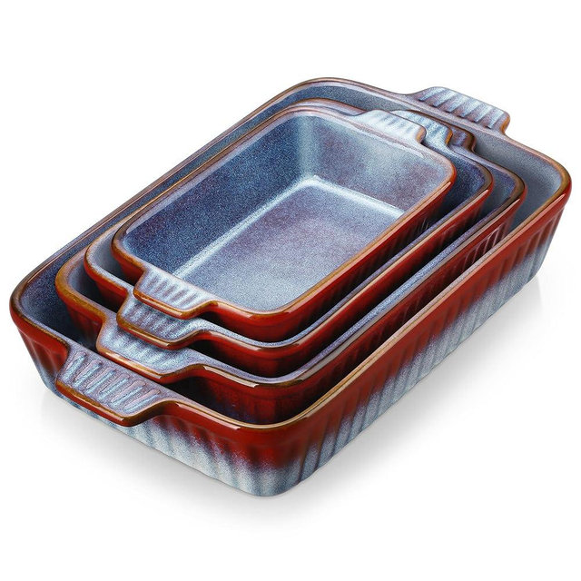 vancasso Ceramic Casserole Dishes for Oven, Reactive Glaze Bakeware Set of 4, Deep Rectangular Baking Dishes with Handles, Lasagna Pan Set, Microwave & Dishwasher Safe, Gradient Red & Blue (9.4"/11.1"/12.2"/14.7")