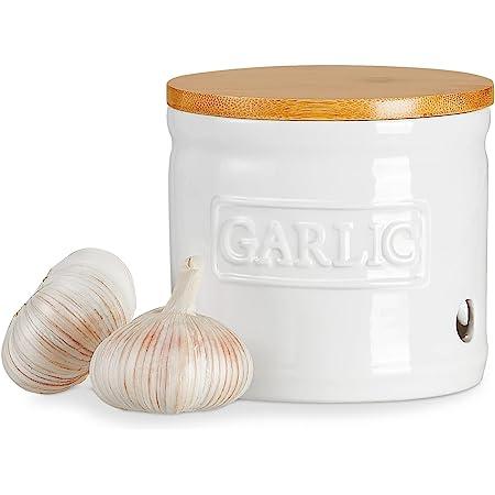 Ceramic Garlic Keeper with Lid, White
