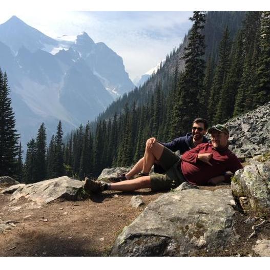 Alex and Alex goofing around in Banff