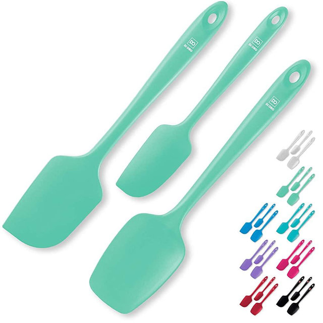 DI ORO Seamless Series 3 Piece Silicone Spatula Set - 600°F Heat Resistant Non Stick Rubber Kitchen Scraper Spatulas for Cooking, Baking, and Mixing – BPA Free and LFGB Certified Silicone (Mint)