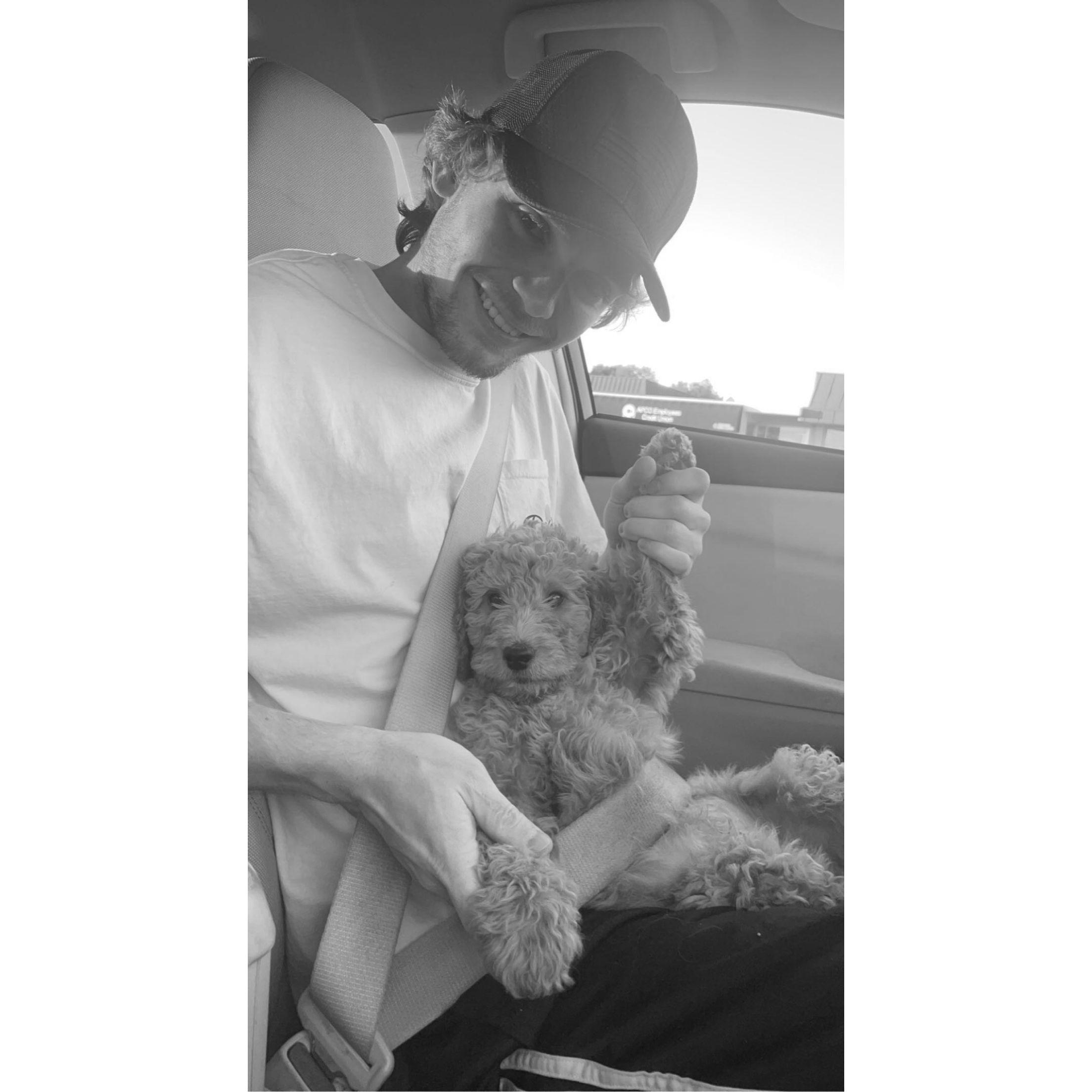 Austin with our first dog that we got *together*