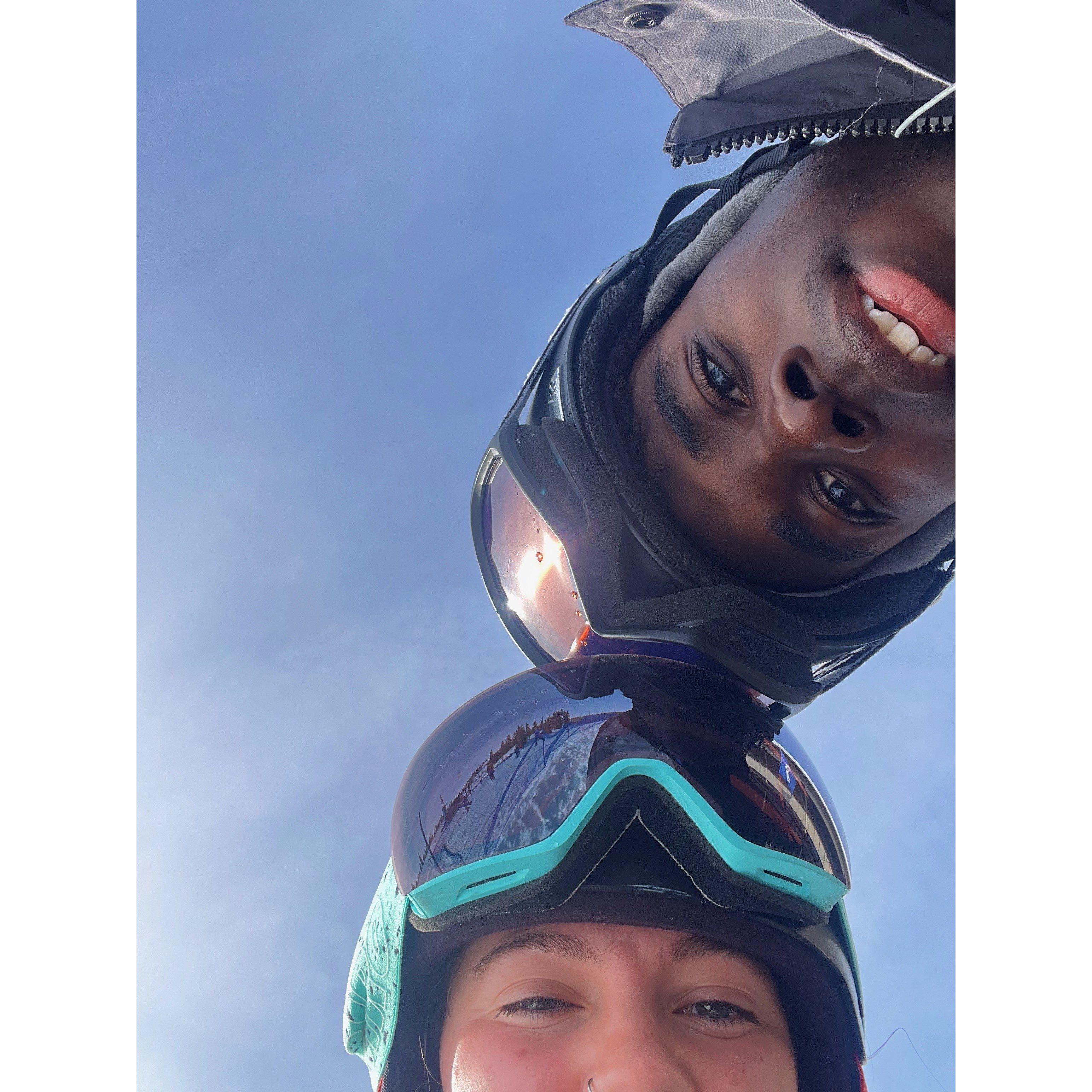 February 11, 2024 - Beginning of Leighton's very patient journey to teach Aly to snowboard