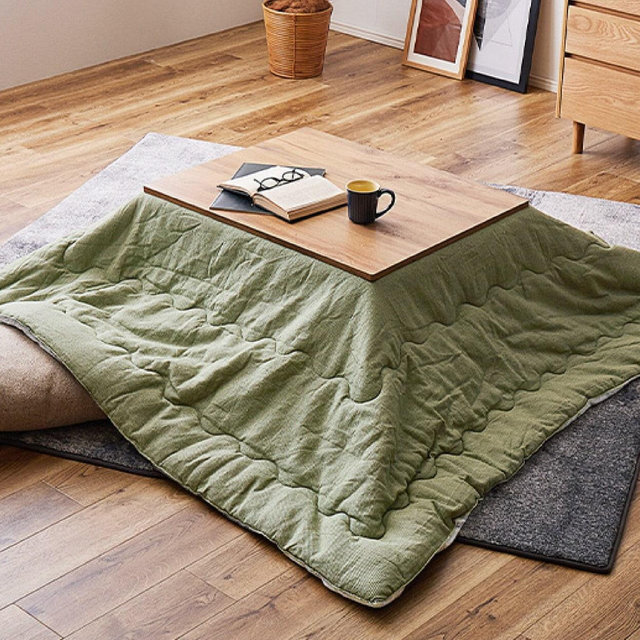 Kotatsu Futon Flannel Fluffy Blanket Table Square Rectangle Traditional Green, Reversible Comforter, Futon Craftsman Made in Japan 2337