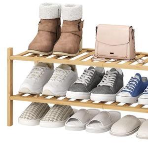 viewcare 2-Tier Long Shoe Rack for Entryway, Black Bamboo Wood Shoe Rack for Closet & Hallway, Long 33IN | Beautiful | Functional | Sturdy | Durable