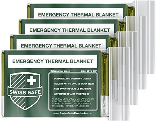 Emergency Mylar Thermal Blankets (4-Pack) + BONUS Signature Gold Foil Space Blanket: Designed for NASA – Perfect for Outdoors, Hiking, Survival, Marathons or First Aid