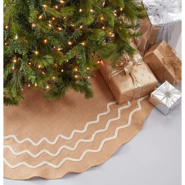Saro Lifestyle Beaded Design Burlap Tree Skirt, 53" Round, Natural