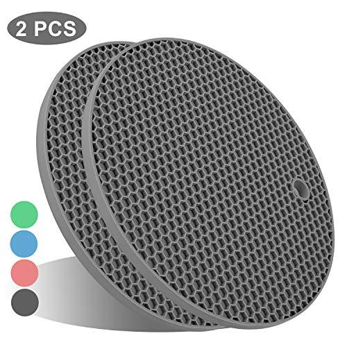UXUNNY FDA Silicone Pot Holders, Kitchen Heat Resistant Trivets - Honeycomb Coasters & Nonslip Jar Openers, Hot Pot Pads, Hot Table Mat, Place Mats, Oven Mitts for Cooking & Baking (2pcs Gray)
