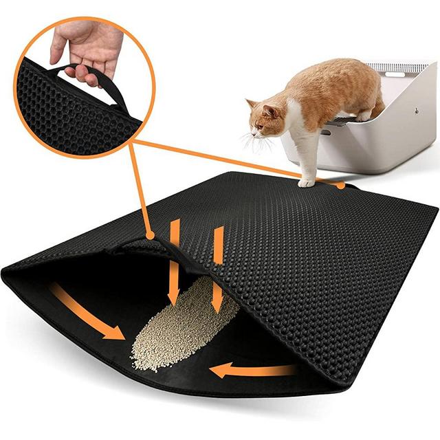 Polarduck Cat Litter Mat,Cat Litter Trapping Mat Extra Large, Honeycomb Double Layer Design, Urine and Water Proof Material, Special Side Handles Design Easier to Clean, Washable