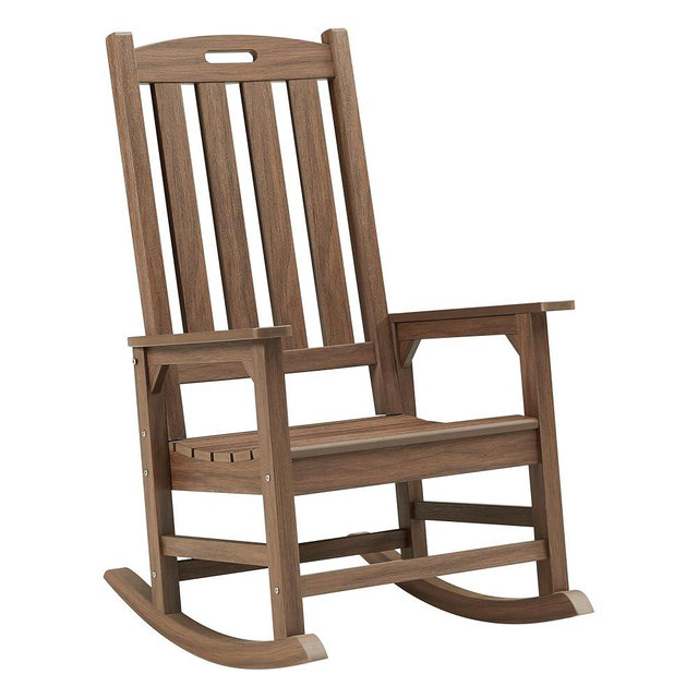 Psilvam Outdoor Rocking Chair, Poly Lumber Oversized Rocking Chair with 21" Wide Seat and 32" Tall Backrest, Pre-Assembled with Most Components for Effortless Installation(Dark Brown)