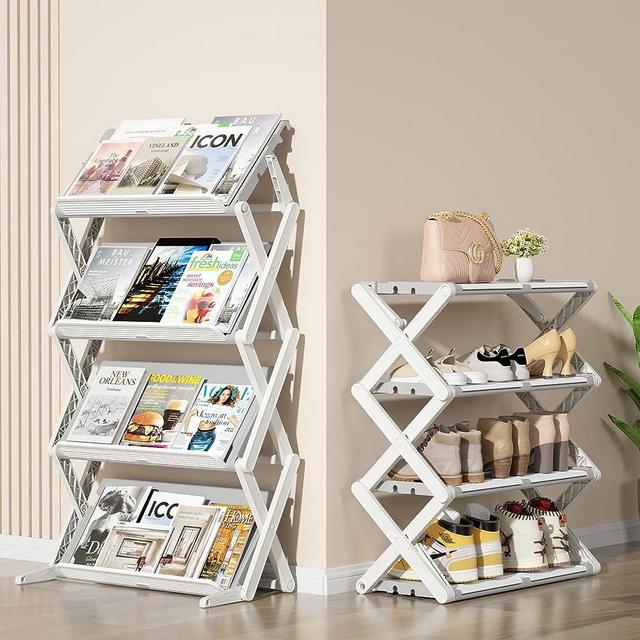 HAIXIN Shoe Rack for Closet, 4-Tier Narrow Shoe Shelf Space Saving, 8-12 Pairs Shoe and Boot Organizer, Small Corner Display Rack Multipurpose Shelving Unit for Entryway, Door, Garage, Bedroom, Grey