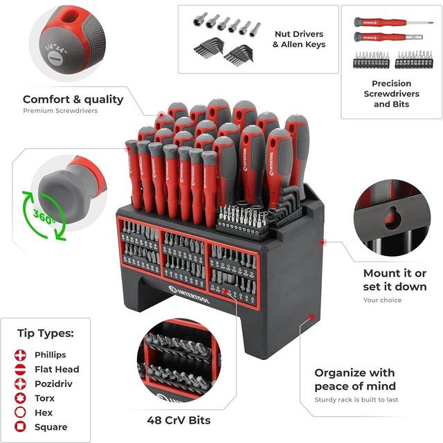 114-Piece Screwdriver Set with Mountable Rack