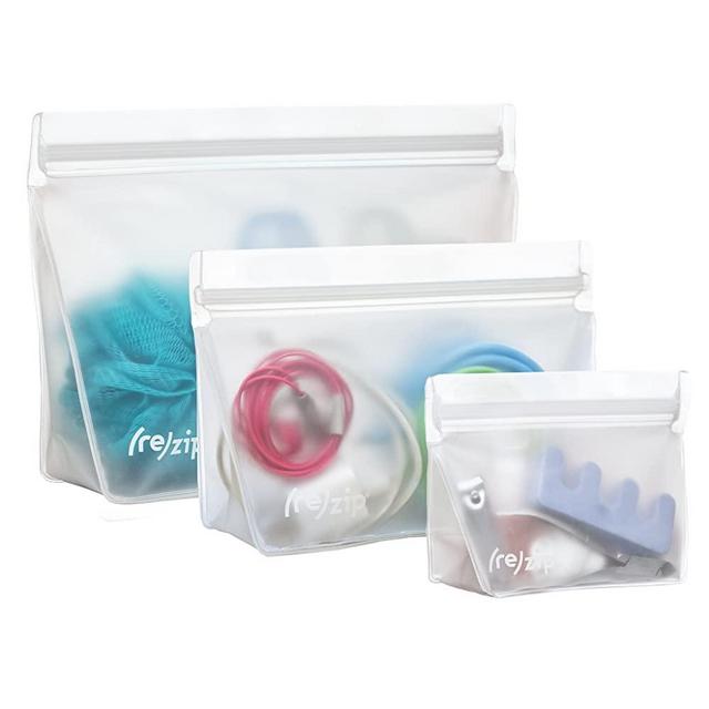 rezip 3-Piece Stand-Up Leakproof Reusable Storage Bag Kit 8/16/32-ounce (Clear)