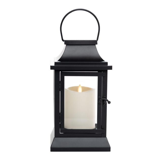 Luminara® 12-Inch Metal and Glass Lantern in Matte Black