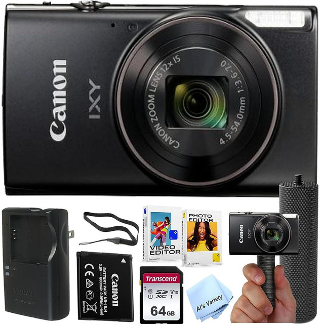 Canon PowerShot IXY 650 (ELPH 360) HS Digital Camera + 64GB Memory + Stabilizing Grip + Software Pack +More(Value Bundle) (Renewed)