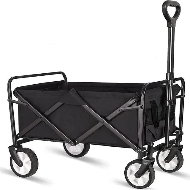 Collapsible Folding Wagon, iHomey Outdoor Utility Wagon, Wagon Cart Heavy Duty Foldable with 360° Rotation Wheels, Utility Grocery Wagon for Camping Shopping Sports （Black）